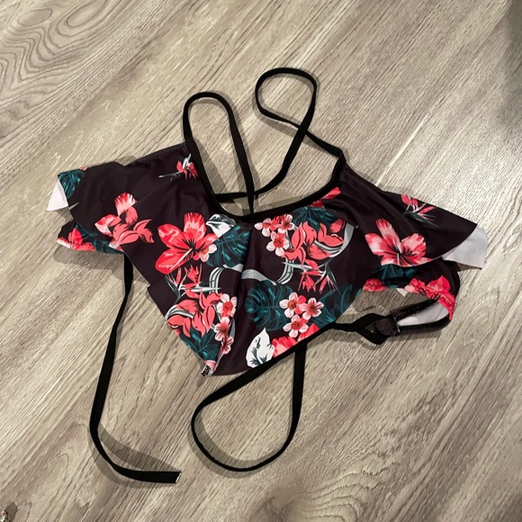 Tropical Floral on Black Bikini bathing suit - Picture 2 of 7